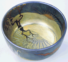 The interior and exterior painting on this 1899 bowl adapted from an earlier design by Otto Eckmann called Small Lake in the Forest looks forward to Art Deco and Modernism in spite of its early date