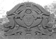 Detail of a replica tombstone for Ebenezer Watson Revolutionary Warera publisher of the Connecticut Courant newspaper