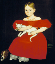 Girl in Red Dress with Cat and Dog Ammi Phillips circa 183035 Oil on canvas vicinity of Amenia Dutchess County New York This portrait has been shown in nine exhibitions and featured in 14 publications