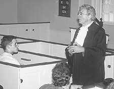 Donald Friary sometimes shows up in Deerfields Brick Church as the Reverend Jonathan Ashley preaching a 1745 sermon to a college class Photo courtesy Historic Deerfield May 1991