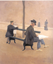 Messieurs lisant sur un banc et passantes 1893 Oil on board affixed to panel
