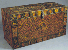 Chest Tibet Sixteenth Century Painted cotton over wood iron fittings