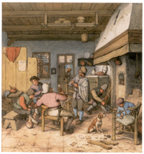 Interior with Drinking and Smoking Peasants Adriaen van Ostade 1680 Brown ink watercolor and gouache over graphite on cream antique laid paper Courtesy Harvard University Art Museums