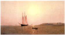 Schooner Passing Castle Island Boston Harbor Francis A Silva 1874 Oil on canvas
