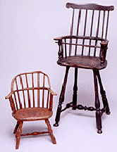 Sackback armchair with red paint left Philadelphia 178090 and a highback highchair Philadelphia 176070