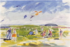 Kite Flying Ipswich Fourth of July circa 1955 Watercolor on paper
