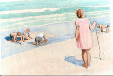 At the Beach Mildred Miller 1934 Watercolor