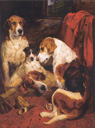 Foxhounds in a Kennel John Emms 1887 Oil on canvas Collection of Mr and Mrs Robert Franzblau