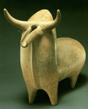 Spouted vessel in the shape of a bull