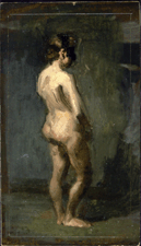 Eakins Masked Nude Woman figure study circa 187585 Oil on cardboard