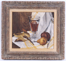 A Still LIfe Crystal Goblet Pear Fruit 1960 Oil on canvas