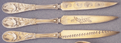 Sterling fruit knives in Tiffanys Japanese pattern pat 1871 Gilding in different hues