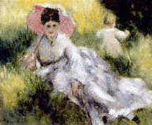 Woman with a Parasol and a Small Child on a Sunlit Hillside PierreAuguste Renoir 187476 From the collection of the Museum of Fine Art Boston