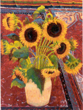 Sunflowers on Oriental Rugs Marie Cole oil on canvas