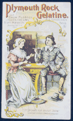 An 1890s advertisement depicting pilgrim settlers Priscilla and John Alden