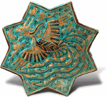 Tile Iran Takhti Sulayman Fourteenth Century Stonepaste and gilded underglaze