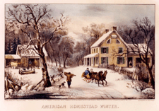 American Homestead Winter 1868 New York NY lithographed paper and watercolors