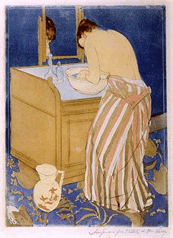 Woman Bathing or La Toilette Mary S Cassatt 189091 Drypoint and color aquatint