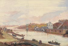 Nicolino Calyo American born Italy 17991884 The Schuylkill River and the Waterworks circa 1835 Watercolor and gouache on paper 20 by 3038 inches