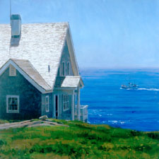 Peter Poskas III Approaching Lobster Cove 2002 oil on board 24 by 24 inches