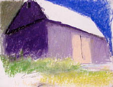 Wolf Kahn Dark Purple Barn pastel 9 inches by 12 inches