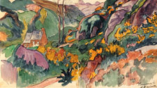 Augustin Hanicotte 18701957 The Valley of Traouiero watercolor 1914 circa 13 12 by 19 12 inches