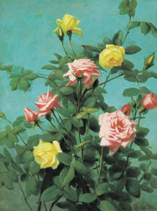 George Cochran LambolinPink and Yellow Roses oil on canvas 2418 by 1818 inches