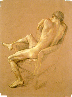 Paul Cadmus Male Nude JB1 circa 1964 crayons on toned paper 16 by 12 inches