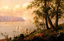 Granville Perkins 18301895 Summer Day on the Hudson signed lower right oil on canvas 12 by 18 inches