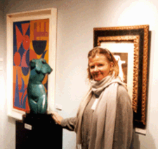 Nancy Joly of Rachel Adler New York City stands next to Alexander Archipenkos bronze Turning Torso 192122