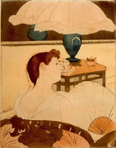 The Lamp Mary Stevenson Cassatt 189091 Drypoint softground etching and aquatint printed in colors inked a la poupee on laid paper Hirschl amp Adler Galleries Inc New York City