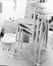 Six late 1950s stackable chairs designed by Hans Wegner for Fritz Hansen Mfg Denmark offered by Mode Moderne Philadelphia Pa