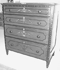 There were two Mahantango chests of drawers on the floor This one priced 250000 at Olde Hope Antiques had eight birds and sprays of flowers Decorated by Johannes Mayer in 1830 it was last in the Dittmar Collection