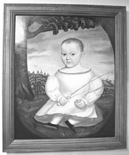 Jeffrey Tillou Antiques Litchfield Conn displayed Portrait of a Young Boy with a Whip by GB Baldwin 1841 oil on canvas deaccessioned from the Boston Museum of Fine Arts