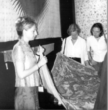 London dealer Molly Hogg shows customers her chinties The Lelohor ceremonial cloth priced at 20000 pounds sterling sold later in the show