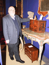 George Subkoff chairman of the fair and an exhibitor with a Renaissance marquetry writing cabinet 24000 from Augsburg Germany circa 1570