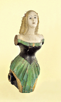 "We had a particularly good painting by Antonio Jacobsen. Bill sat and studied the canvas for about 15 minutes. Then, to my surprise, he said he'd like to buy the chair,” Granby recalls with a smile. Not for sale, the chair stayed in the shop, but weeks later Koch bought this circa 1860 ship's figurehead of Jenny Lind from Hyland-Granby Antiques.