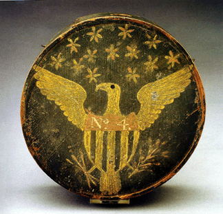 One of the prime lots in the sale was this painted militia cheesebox canteen with eagle decoration, circa 1815, 7 inches in diameter, painted in mustard with 13 stars above an eagle with shield. Bill Guthman retained this canteen for many years and it became the design for his business logo. A phone bidder won this lot for $29,250.