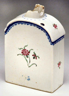 Chinese Export porcelain tea caddy owned by Penelope Barker, a participant in the 1774 Edenton Tea Party; courtesy of North Carolina Museum of History, Raleigh.