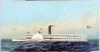 Antonio Jacobsen (1849‱921), "The Albany,†1883, oil on canvas, 26 by 50 inches, unframed, signed and dated, lower right, "A. Jacobsen 1883. / 705 Palisade. Av. West Hoboken. NJ.†Albany Institute of History & Art, gift of Wilfred Thomas.  