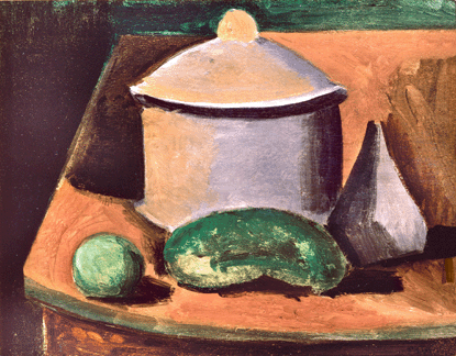 Pablo Picasso's early, spare Cubist oil, "Still Life,†1908, a composition stripped to its bare essentials, was studied by other artists, including Max Weber. Private collection. ©2006 Estate of Pablo Picasso/Artists Rights Society (ARS), New York City.