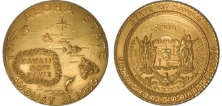 The 1959 Hawaii Statehood Gold Medal realized $10,350.