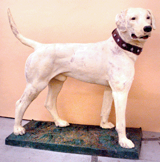 The large zinc figure of a Labrador retriever, marked Fiske, 50 inches tall and 53 inches long, sold at $19,720.