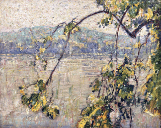 In one of his most sophisticated, carefully composed and painted canvases, "Spring Branch,†circa 1916, Rosen's use of heavy impasto and varied paint colors give an ethereal feel to a view across the river. Private collection.