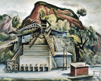 In contrast to his picturesque views of quarries in Bucks County, Rosen showed the quarries around Woodstock as complex work sites, loaded with manmade structures. "Quarry and Crusher†was painted around the early 1930s. D. Wigmore Fine Art, Inc, New York City.