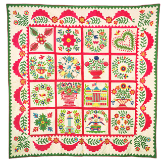 A colorful Baltimore album quilt signed "Sarah Shafer, Baltimore, 1850,†went to a phone buyer for $31,725.