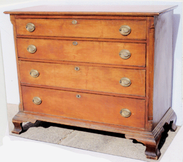 This cherry chest of drawers, circa 1785, Connecticut, realized $5,600.
