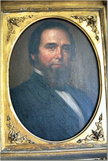 Oil painting of Joseph Currier in gold leaf frame.