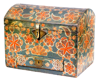 The Lancaster County compass-decorated box with drawer sold for $374,400.
