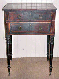 Two dozen stands were offered. The most coveted was the circa 1825 mahogany example with two drawers that brought $5,725. The stand was attributed to Thomas Nisbet of Saint John, New Brunswick, one of Canada's best known cabinetmakers.
